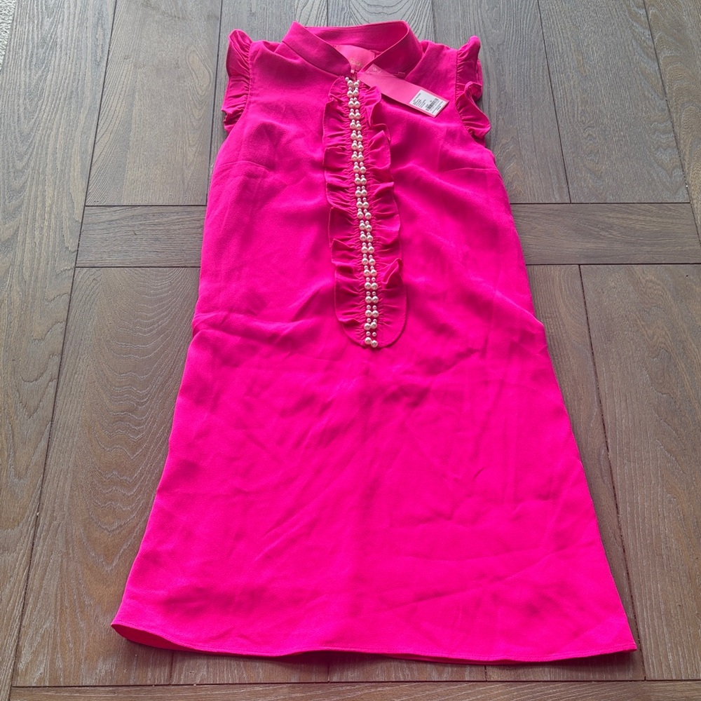 Hot Pink Ruffle Pearl-Trim Dress